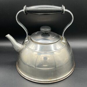 Vtg Aluminum Classic Stovetop Tea Kettle Black Handle Lid 9" Retro Kitchenware